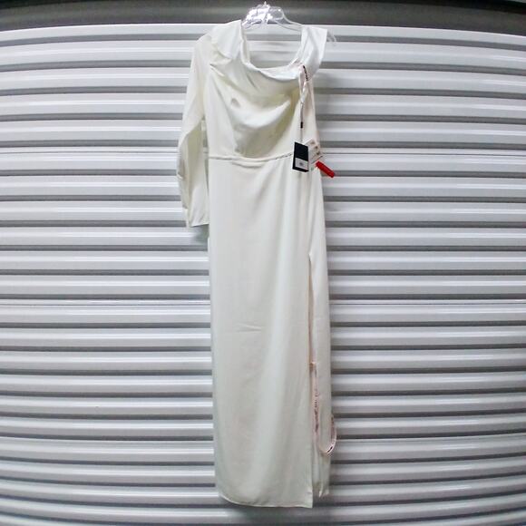 Mac Duggal Ieena Formal Evening Gown Womens 8 White Satin Dress Wedding Party - Picture 4 of 12
